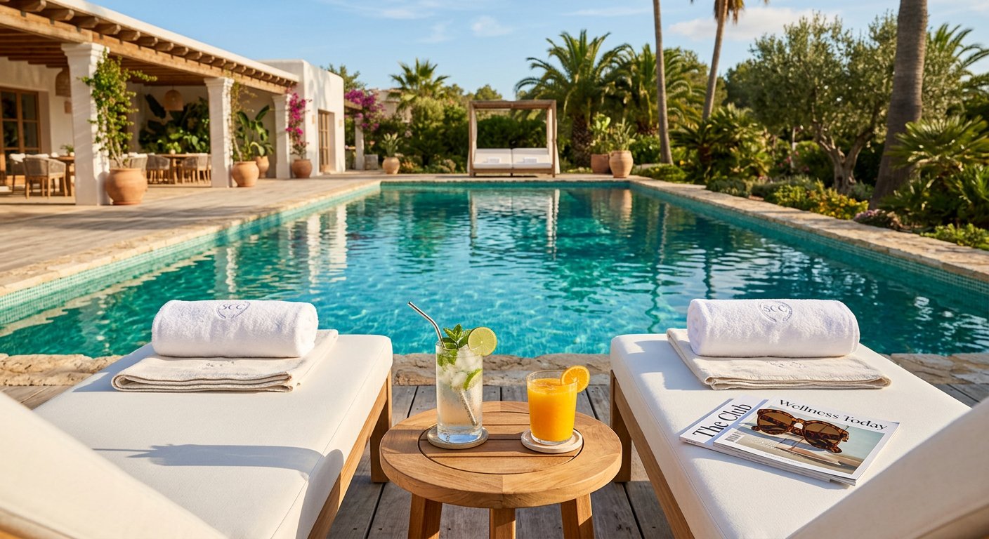 Poolside loungers with refreshments